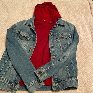 Denim Jacket+ Red Hoodie Set